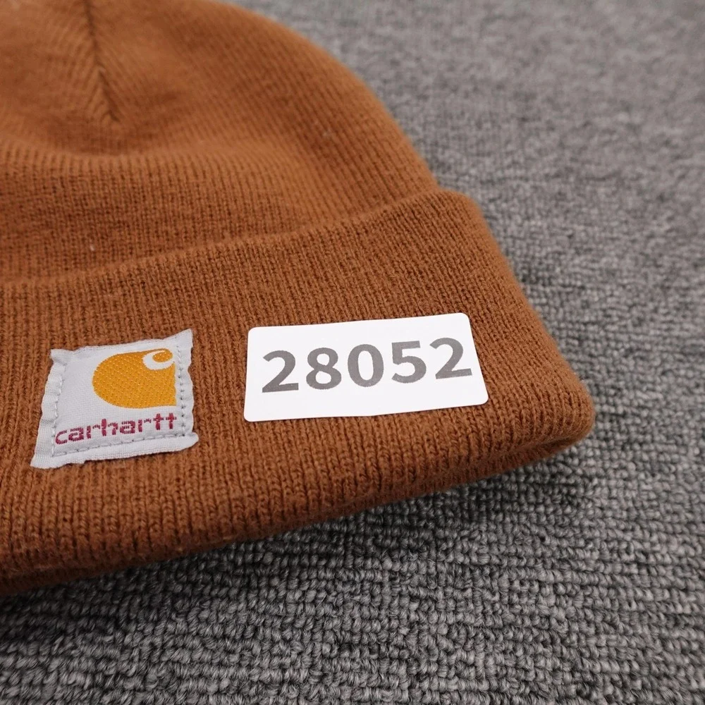 Carhartt Hat Beanie Cuffed Knit Youth One Size Brown Logo Winter Workwear Boys